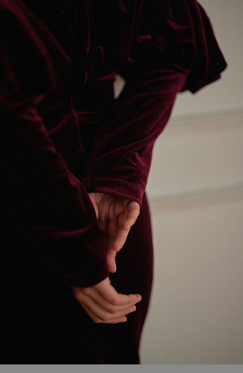 GOUDIN velvet long-sleeved evening light luxury dress-TORA.