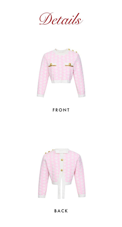 Designer Jacquard Cropped Sleeve Ultra-short Knit Top + Skirt Suit set - Taeen