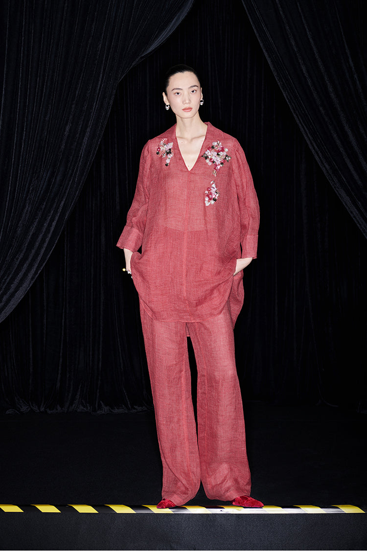 M essential Mackay designer 3D embroidered long shirt pant set - grace.