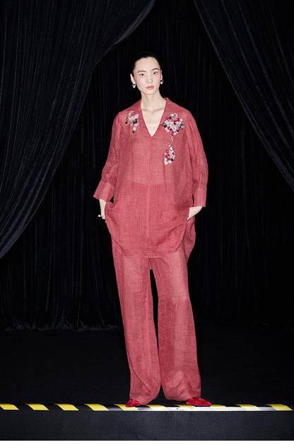M essential Mackay designer 3D embroidered long shirt pant set - grace.