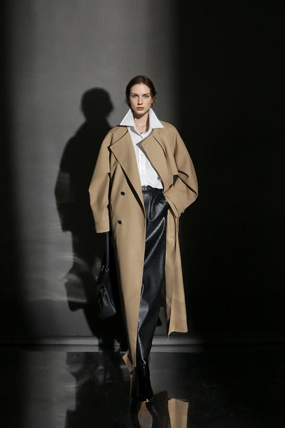 PIAOIN high-end wool relaxed round neck design old money windbreaker jacket -GINA