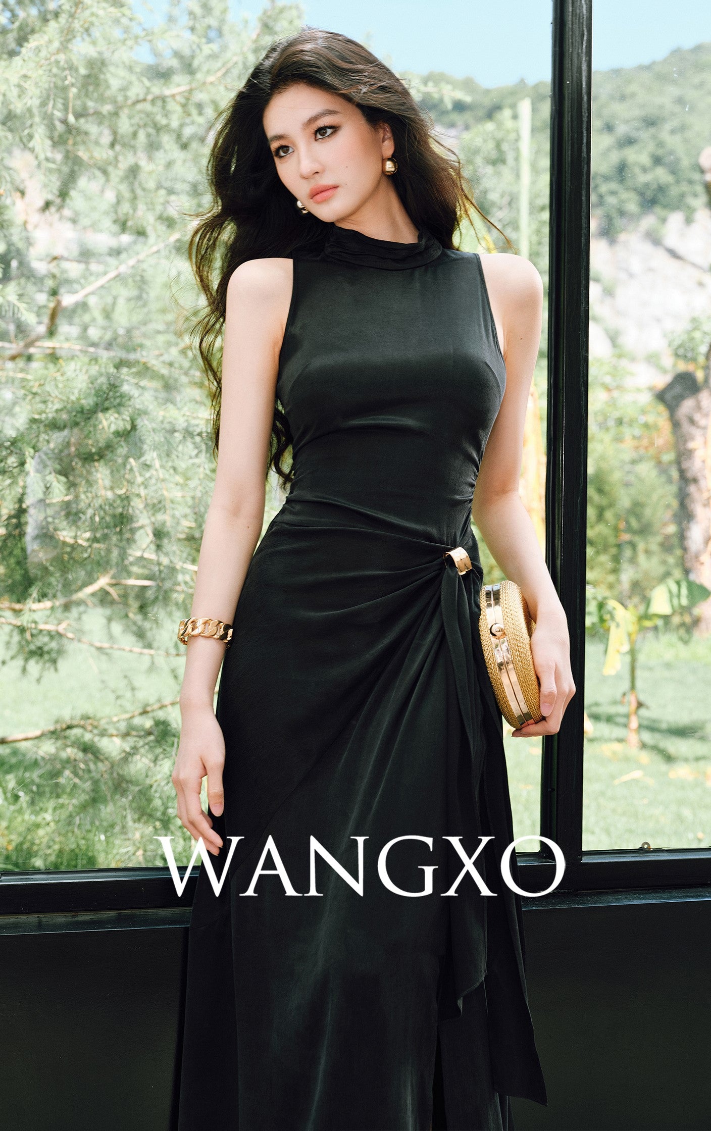 WANGXO | Luxe Cupro Maxi Sleeveless Drape Dress -ISOLINA.
