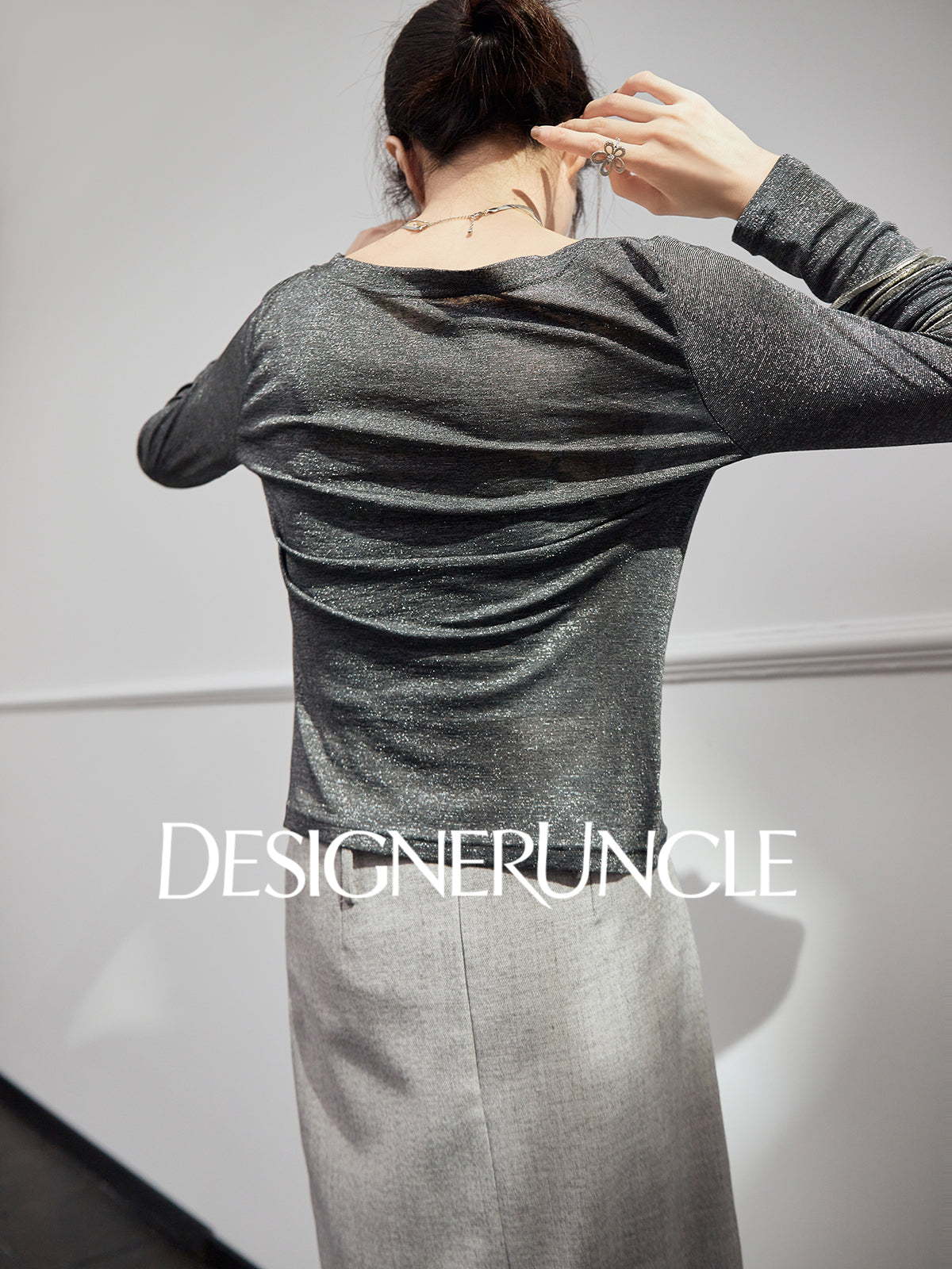DGU "Ink Realm" gray long-sleeved loose commuting slimming and versatile high-end top - YAN.