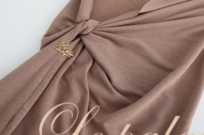 Le Palais Vintage Elegant Brown Aysmmetrical Wrap Short/ Long Dress-POA.