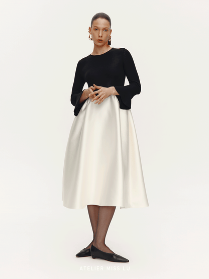 ATELIER MISS LU Glossy Slightly Stretched Long Sleeve A-Line Dress - HEAVE