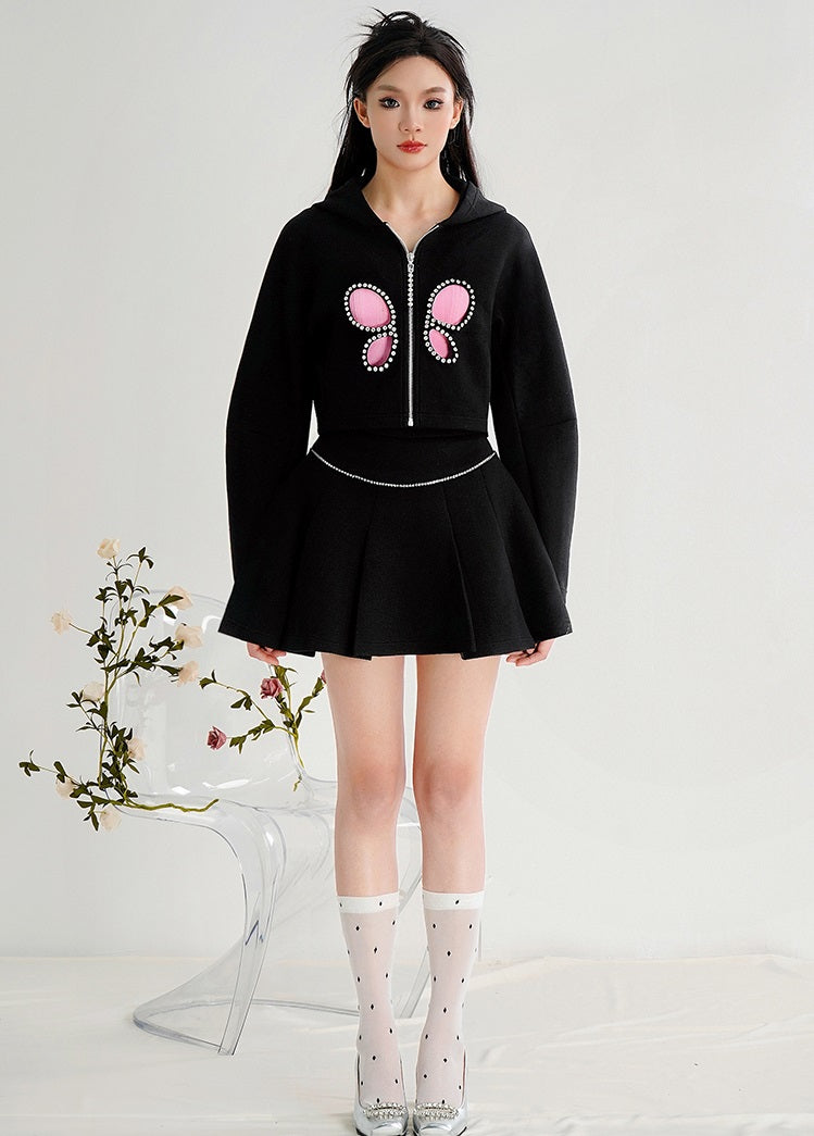 CHECOCRE Stubble Butterfly Cut-out High-waisted Pleated Two-piece Suit Set - OFFEND.