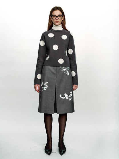 SERRER Gray polka dot jacquard fake two high-necked cropped knitted sweaters - PRIYA.