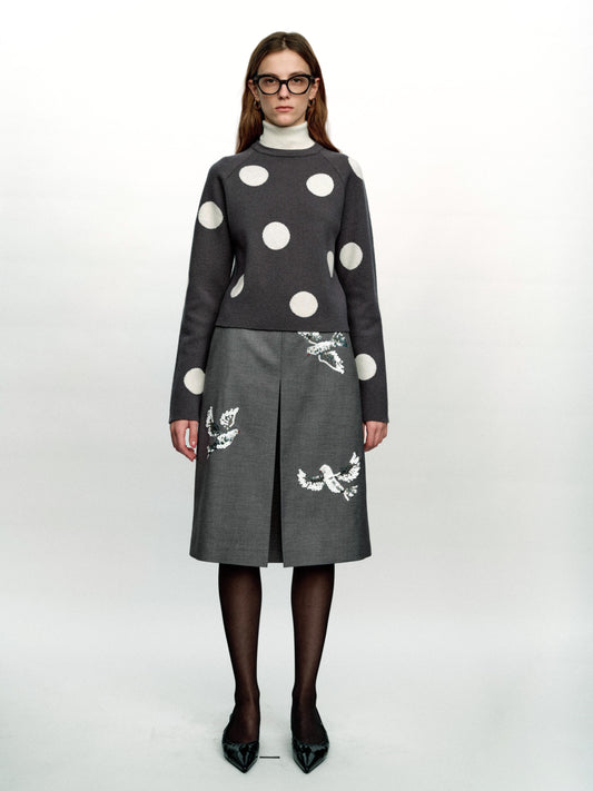SERRER Gray polka dot jacquard fake two high-necked cropped knitted sweaters - PRIYA.