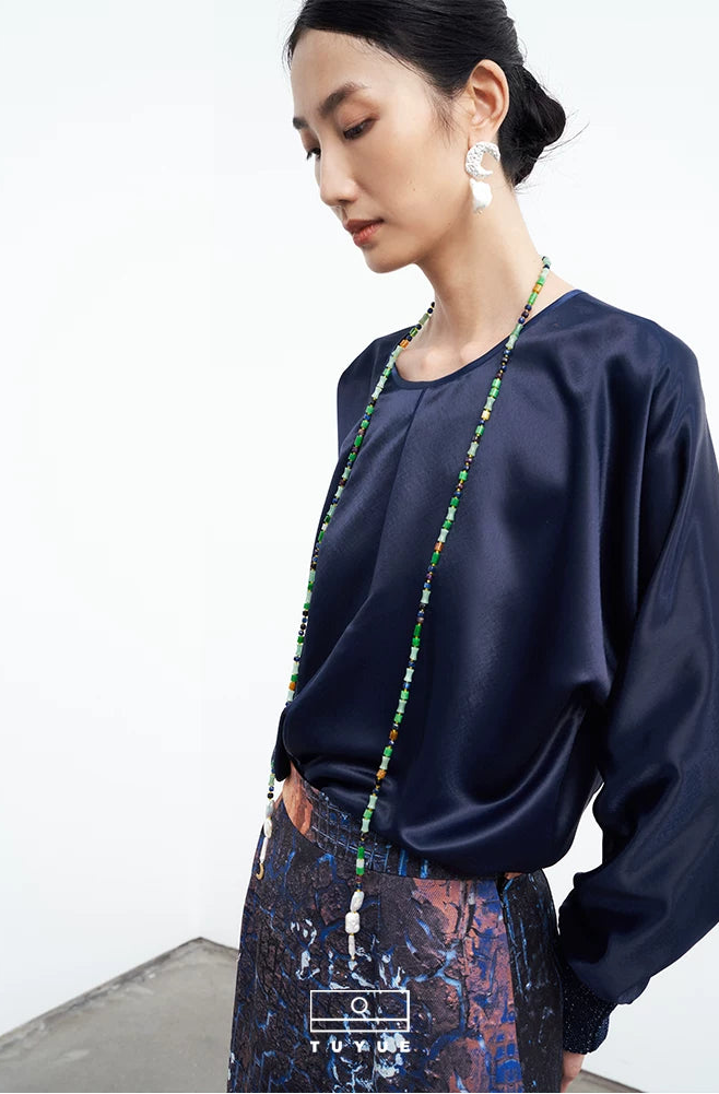 TUYUE multi-material jade × baroque pearl stacked long necklace-ELENA