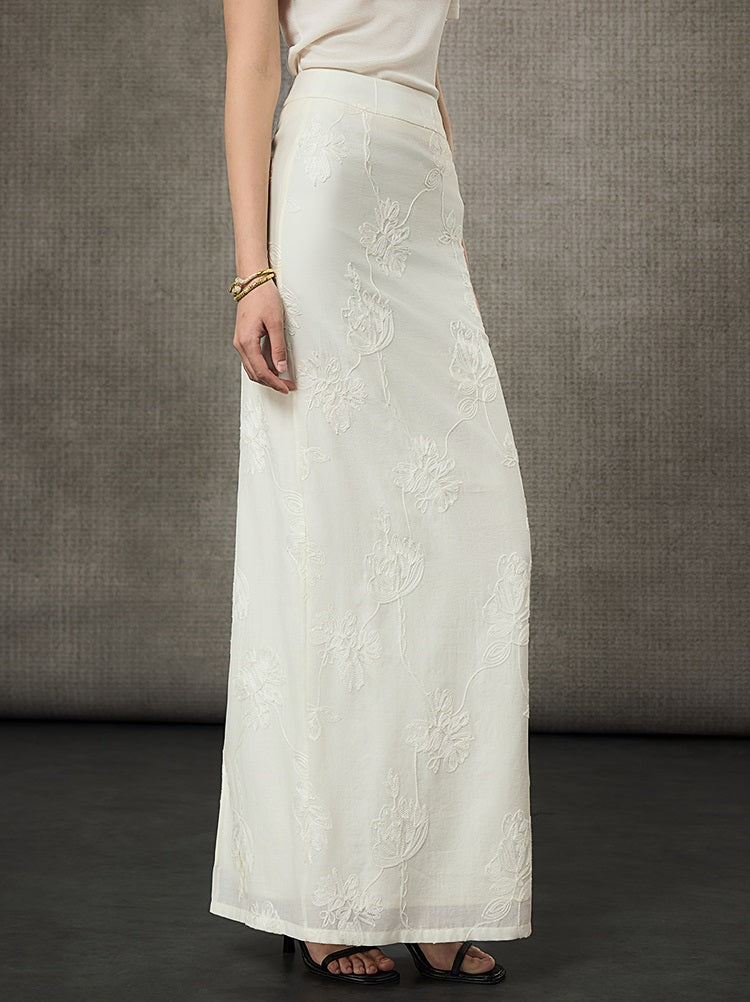 HECO Embossed Jacquard Acetate Long Straight Skirt - COUNCIL.