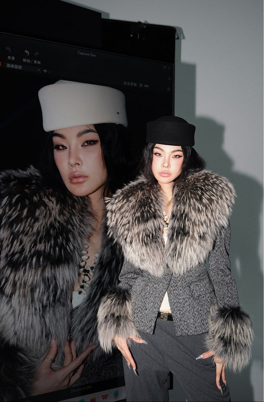 MEI SANGUAN Fur-Trimmed Slim Wool Jacket - CALLIOPE