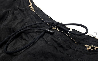 ZHUCHONGYUN black pleated woven strip loose cocoon pants--DANTE.