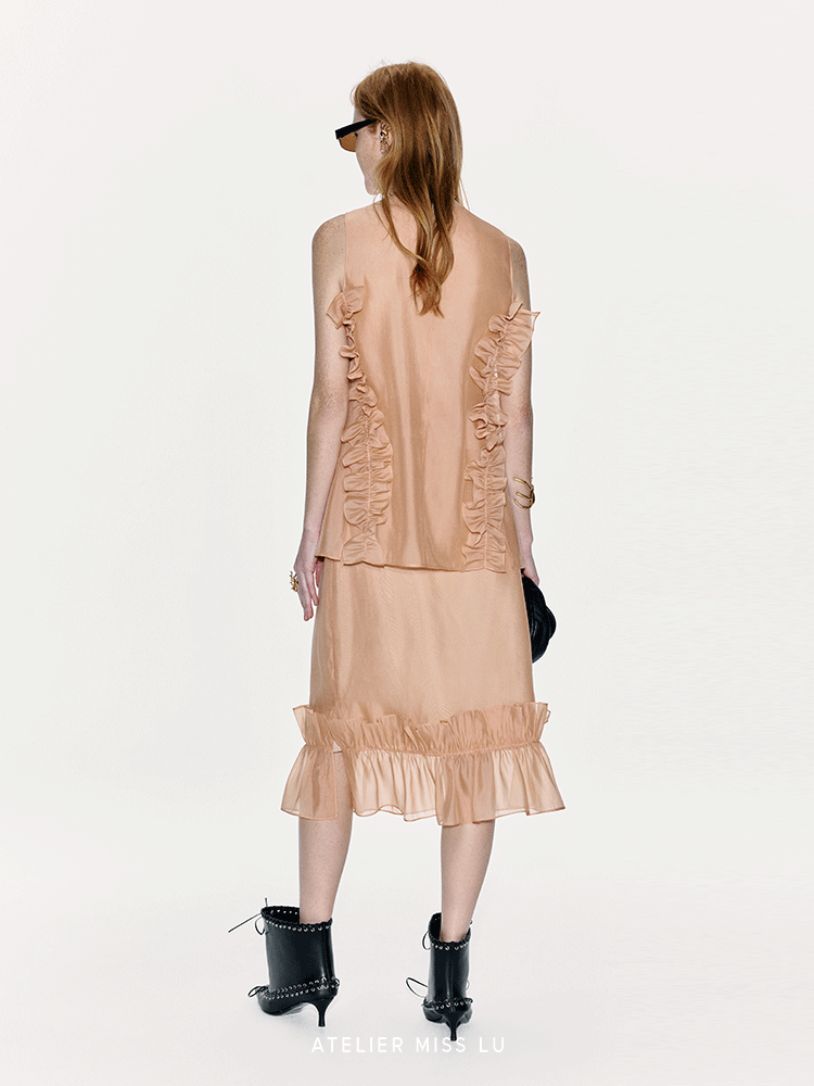 ATELIER MISS LU Three-dimensional Pressed Lace Design Sheer Top - TESSY