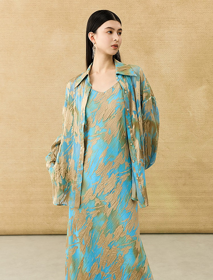 HECO Chinese National Style Burning Flower Slightly Transparent shirt- STROK.