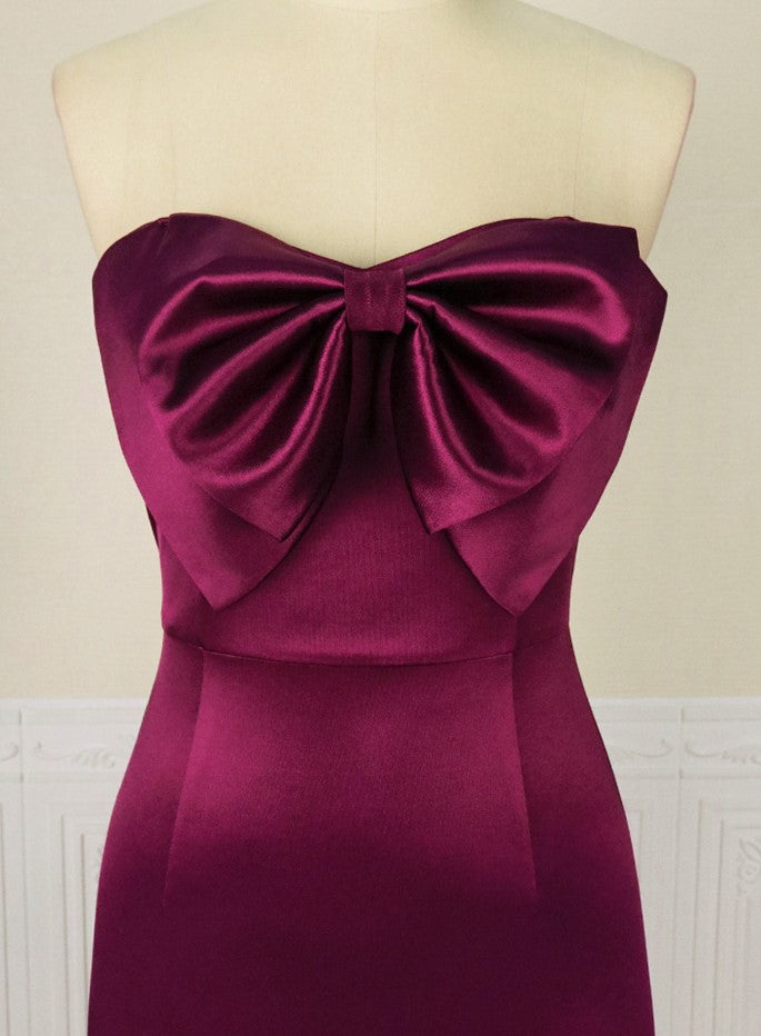 DOLLY Elegant French Style Big Bow Satin Off Shoulder Tube Top Midi Dress-MIA