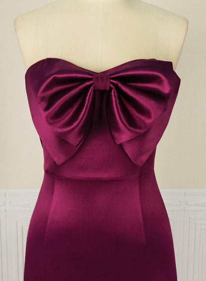 DOLLY Elegant French Style Big Bow Satin Off Shoulder Tube Top Midi Dress-MIA