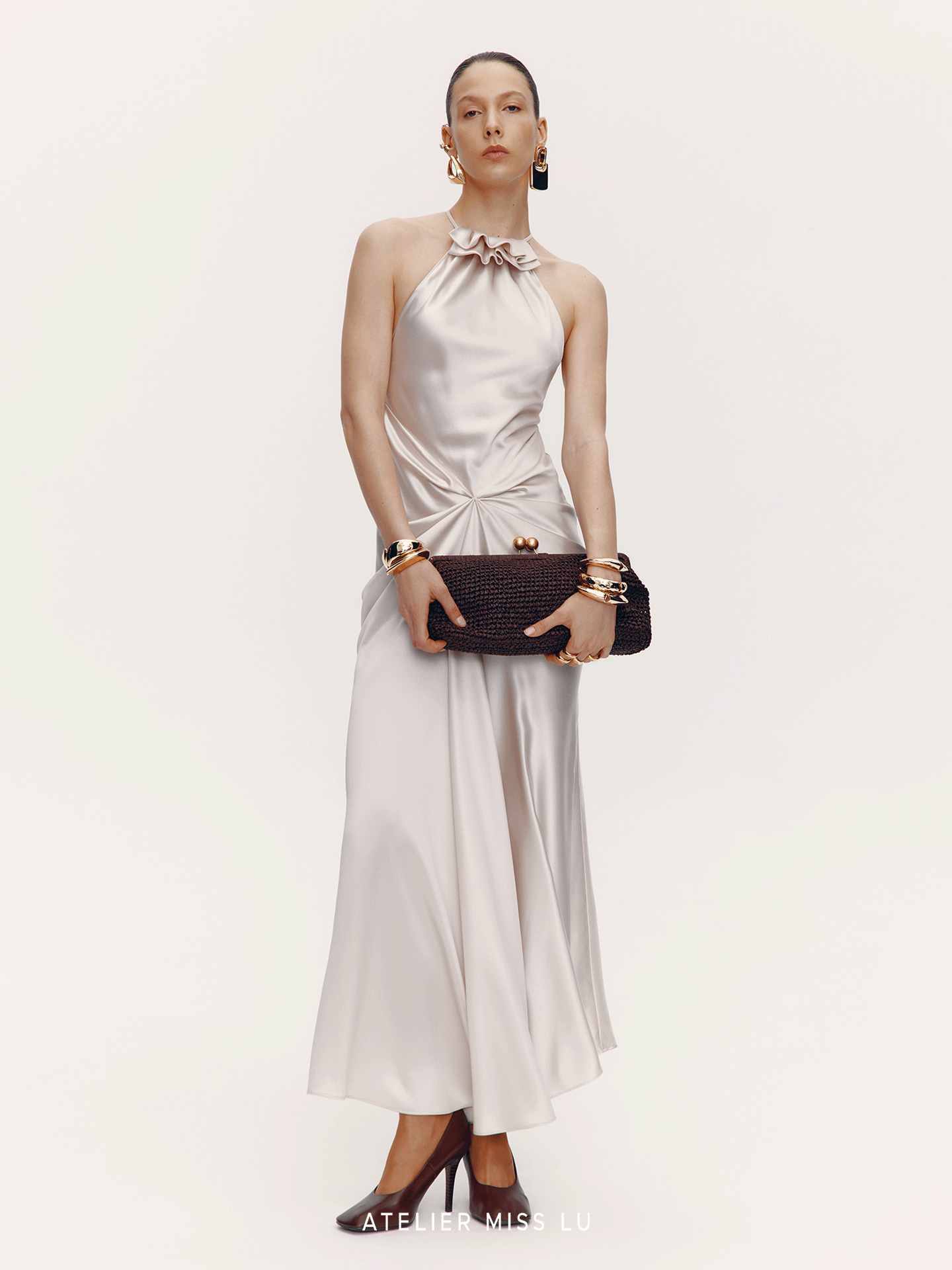 ATELIER MISS LU Vertical Draped Acetate Blend Dress Long Skirt - CHEEKS