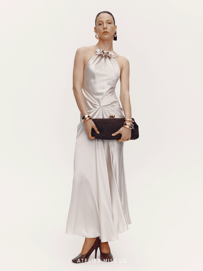 ATELIER MISS LU Vertical Draped Acetate Blend Dress Long Skirt - CHEEKS