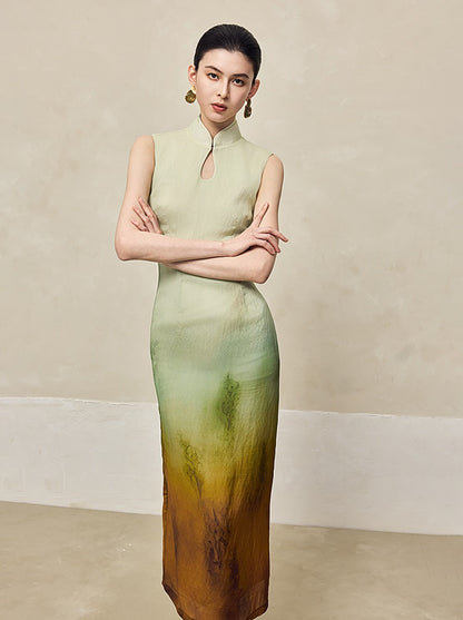 HECO Silk Smudge Chiffon Cheongsam midi sleeveless Dress Women - SIGHT.