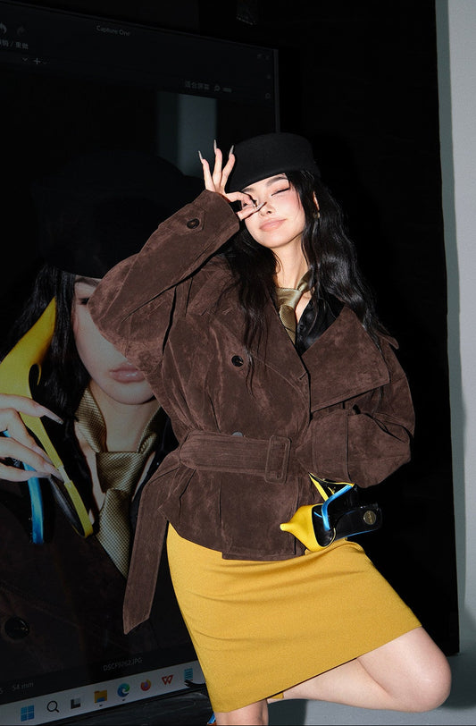 MEI SANGUAN Brown retro double-breasted short jacket - CADEN