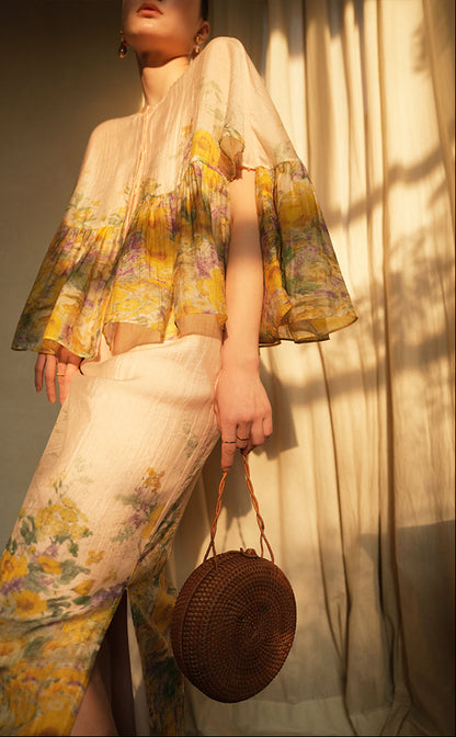 LE VENT&TES AILES Artistic 100% Silk  floral Printed Dress - NINA