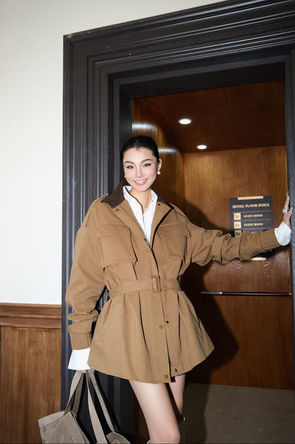 MEI SANGUAN Cargo Trench Coat & Mini Skirt Set- ALANNA