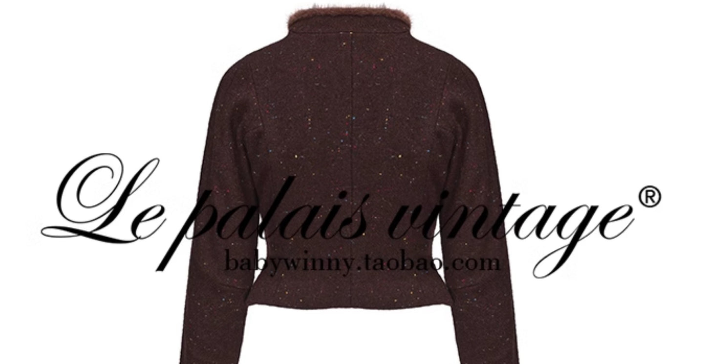 Le Palais Vintage Brown Mink Slim Jacket, Fishbone Skirt-LEE.