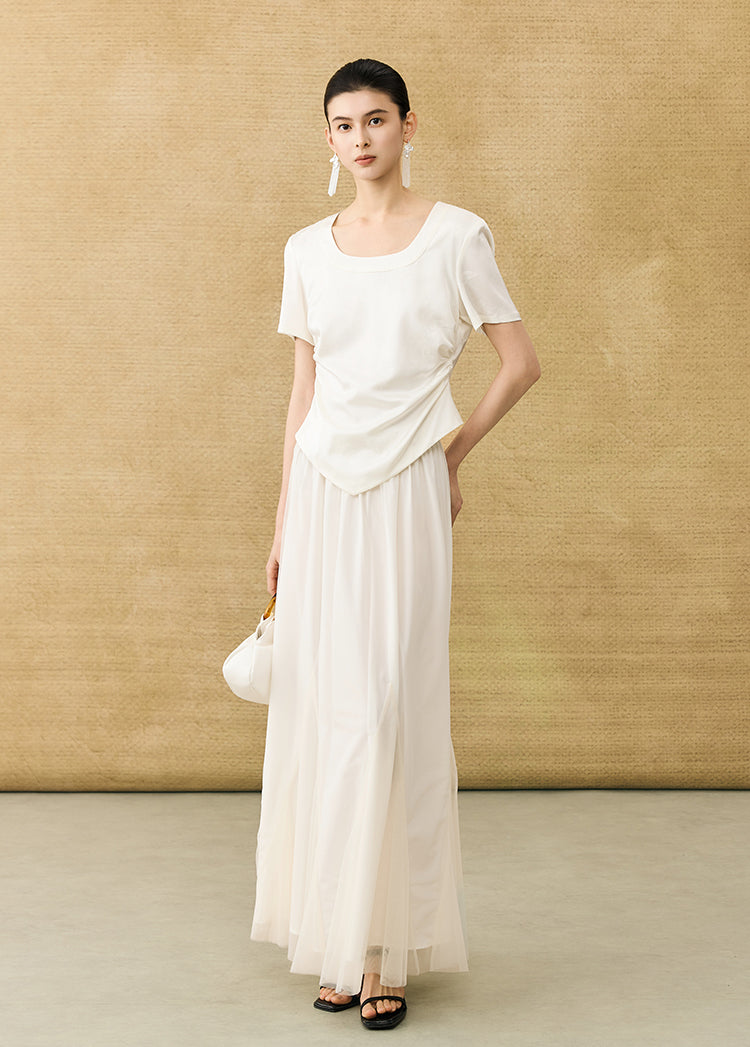 HECO Chinese Acetate Small Square Neck Short Sleeve Top- BEAK.