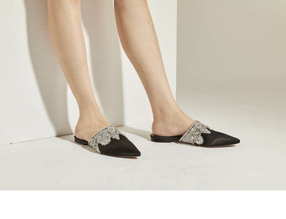 B-FEI spring summer handmade Indian silk rhinestones mule slippers - Crystal Spirit