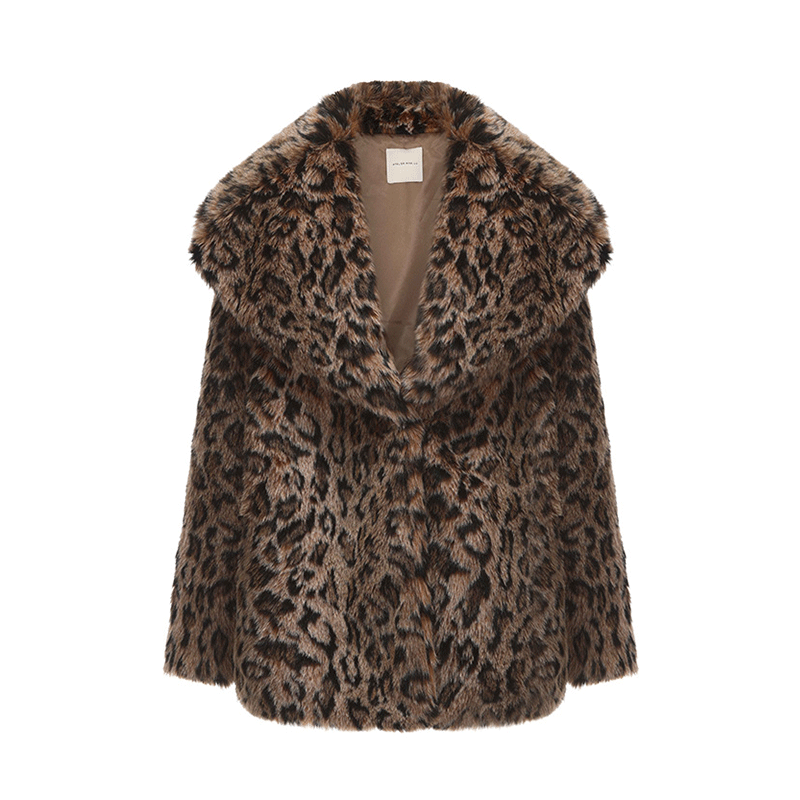 ATELIER MISS LU faux fur leopard print jacket with big lapels - MAY.