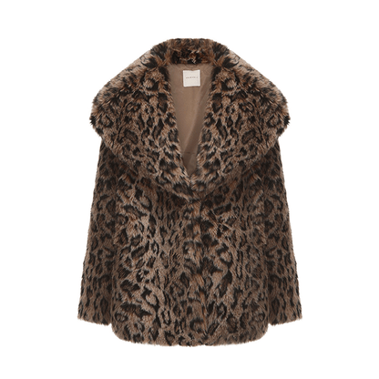 ATELIER MISS LU faux fur leopard print jacket with big lapels - MAY.