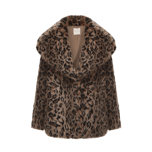 ATELIER MISS LU faux fur leopard print jacket with big lapels - MAY.