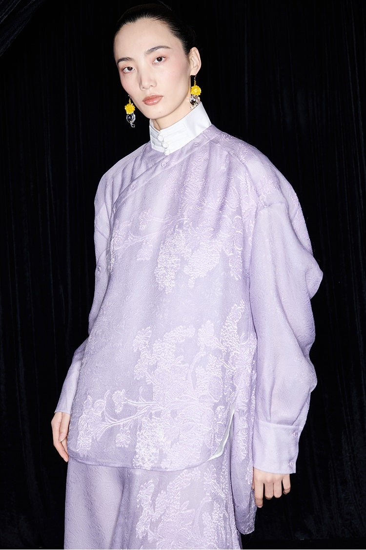 M essential Mackay designer taro jacquard silhouette placket shirt - JESSY.