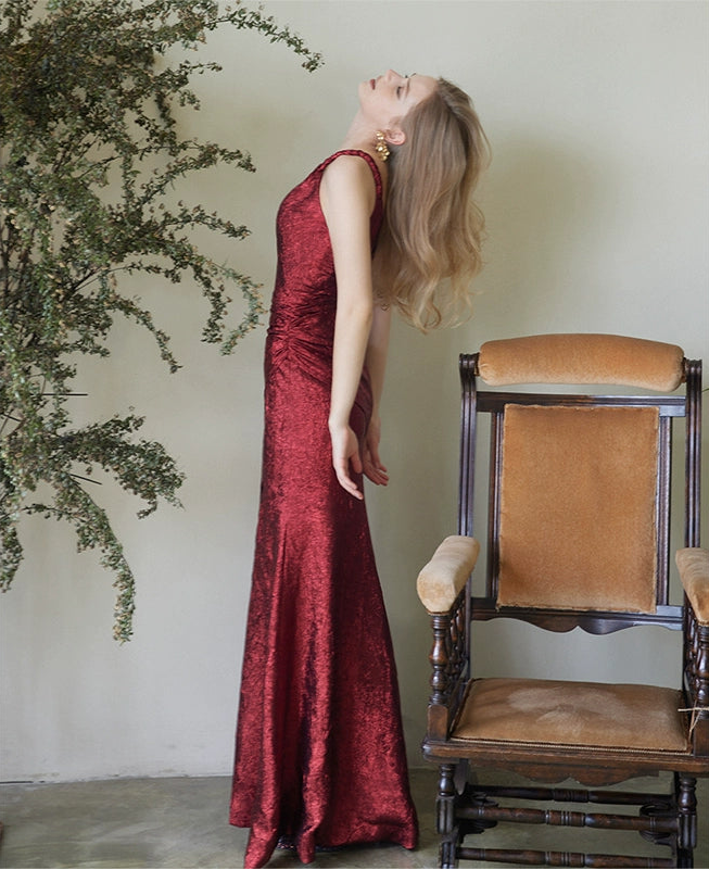 GOUDIN bridal rose red light luxury banquet dinner dress-NINA.