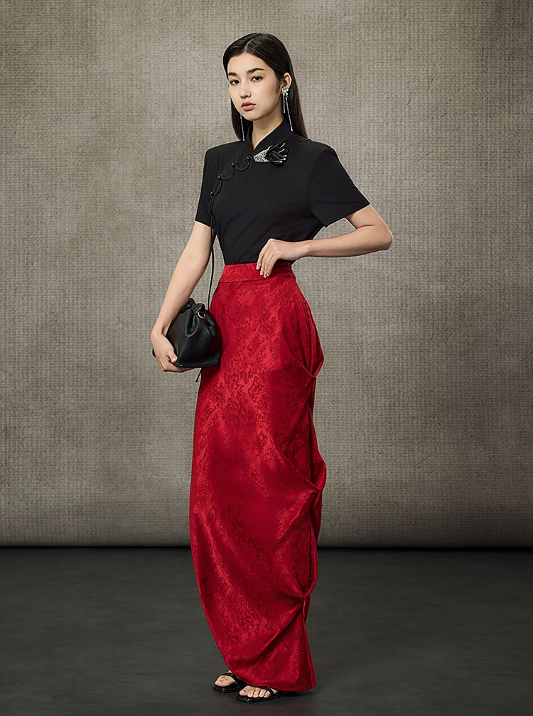 HECO Summer Handmade Orchid Winding Mandarin Neckline Short Sleeve Top - FLIGHT.