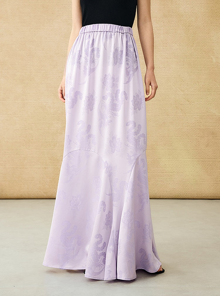 HECO Chinese Style Acetate Jacquard Elasticated High-waisted Fishtail Skirt - BETH.