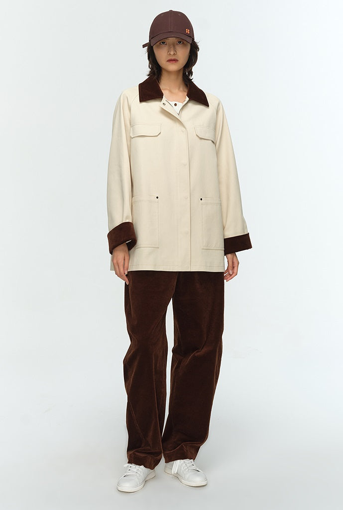 COMME MOI Lu Yan designer new women's contrasting corduroy cargo jacket - FLINCH.