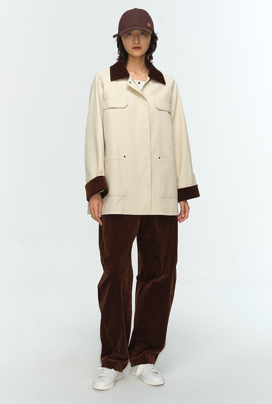 COMME MOI Lu Yan designer new women's contrasting corduroy cargo jacket - FLINCH.