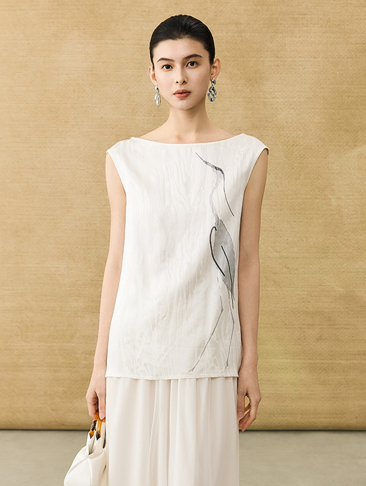 HECO Chinese style crane print top - LIVES.