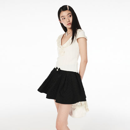 FAME Satin Embroidery Short Sleeve Top - ADRIAN