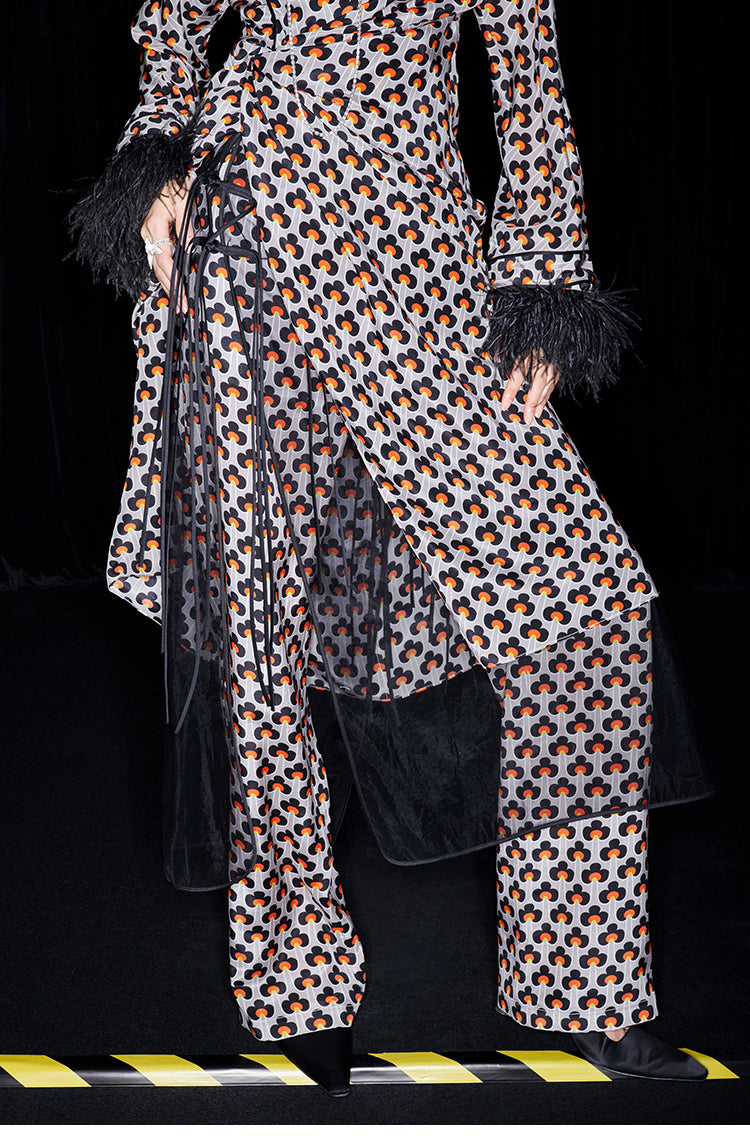 M essential Mackay designer ostrich feather trim dress mesh skirt kaftan dress top set - raj.