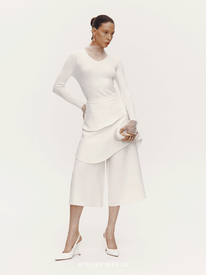 ATELIER MISS LU pearl embellished gauze patchwork knitted top - STRAD