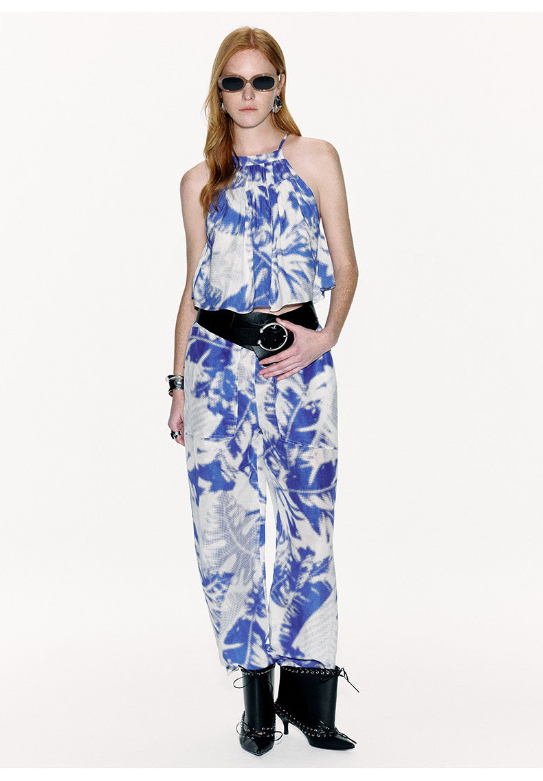 ATELIER MISS LU Printed Mulberry Silk And Linen-blend Pants- ARIA.