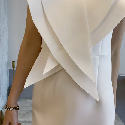 DOLLY Elegant White V-Neck Flying Ruffle Sleeve Slim Fit Long Goddess Dress-CLAUDIA