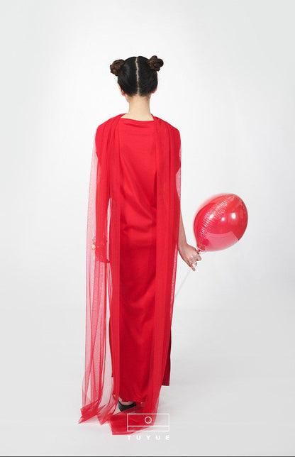 TUYUE Modal Red Long Streamer Elegant Slit Long Dress - AMY.