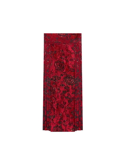 HECO Wear Gold Wire Embossed Horse Face red high waist pleated Skirt - burn.