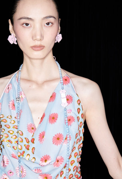 M essential Ma Kai designer Qu Kun burnt flower velvet nail beads open back dress - ALPHA.