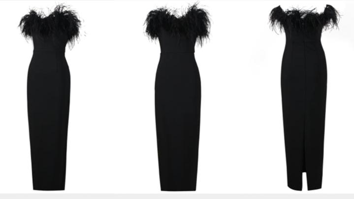 DOLLY Elegant Black Off Shoulder Feather Tube Top Long Slim Fit Dinner Dress-LILIAN