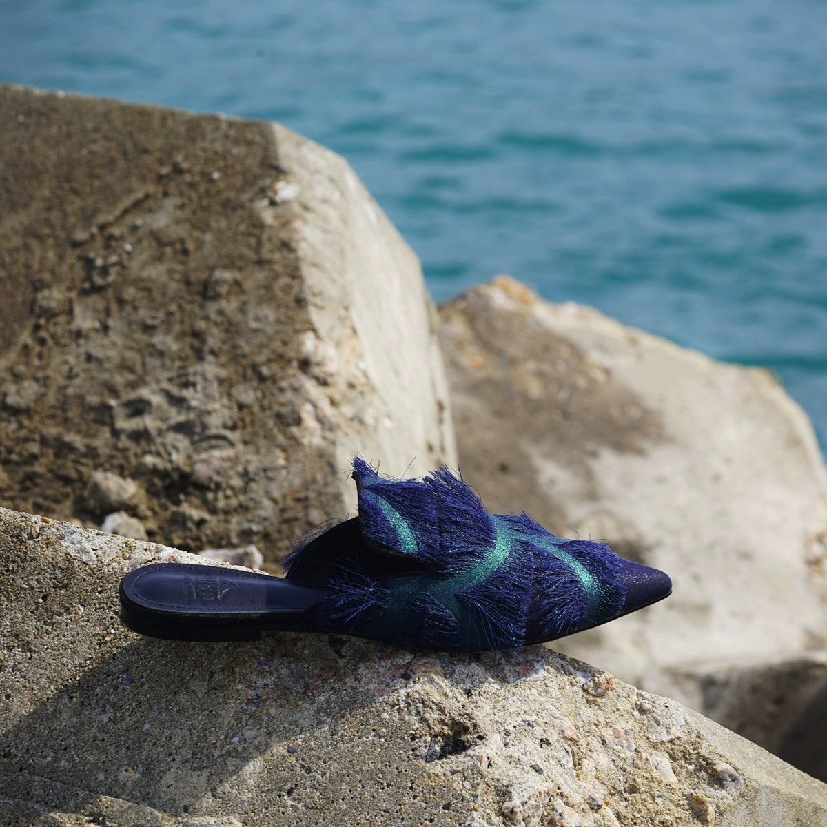 B-FEI elegant dark green mule flats-SPADA.