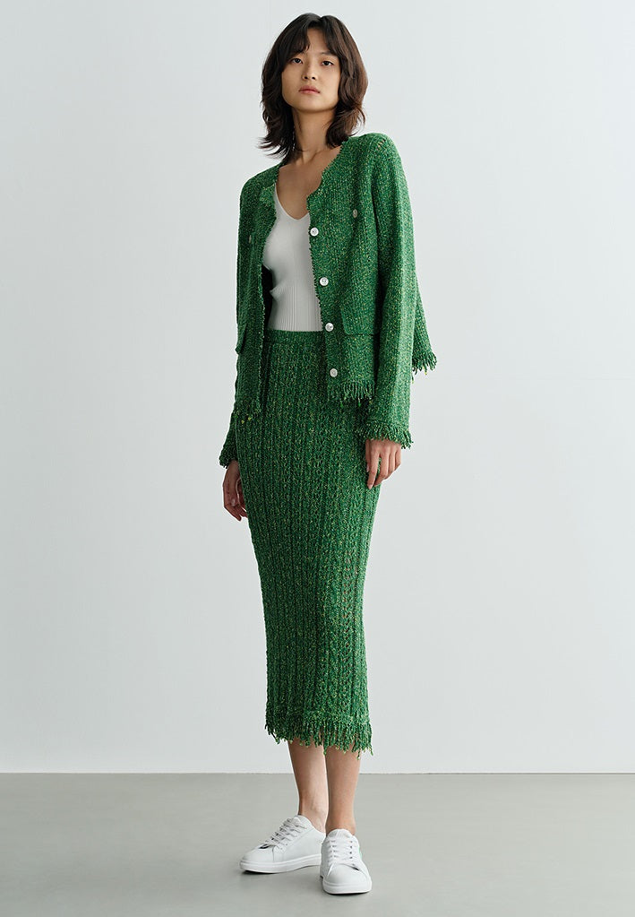 COMME MOI Lv Yan designer spring hollow small fragrance knitted cardigan jacket - IRIS.